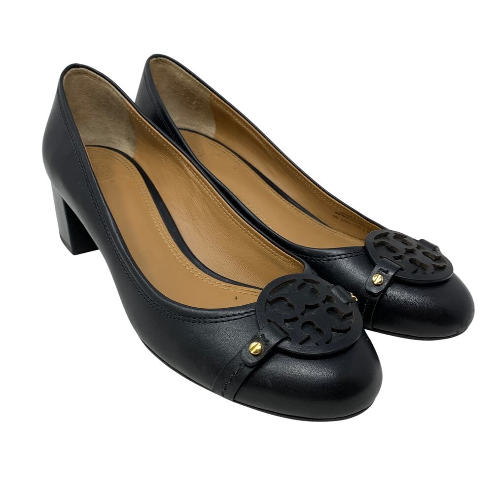 Tory Burch Block Heel Pumps Womens Size 10 Black Leather Round Toe